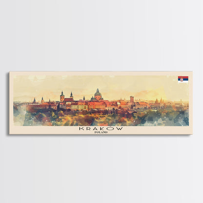 Krakow Poland Travel Art, City Art, Framed Canvas Print or Metal Wall Art, Europe Travel Poster, Panoramic Wall Art, Extra Wide Wall Art