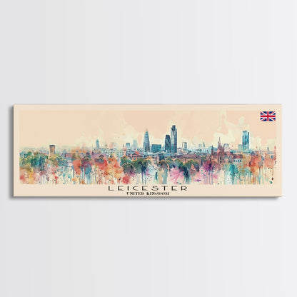 Leicester United Kingdom Travel Print Wall Art, Panoramic City Art, Travel Art, Wall Decor, Vacation Gift, Framed Canvas Print Or Metal Art