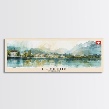 Lucerne Switzerland Travel Art, City Art, Framed Canvas Print or Metal Wall Art, Europe Travel Poster, Panoramic Wall Art, Extra Wide Wall Art