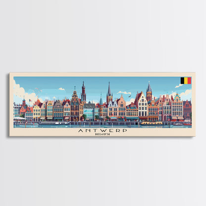 Antwerp Belgium Wall Art, Panoramic Travel Poster, Panoramic Framed Canvas Print, City Wall Art, Wall Hanging Home Decor, Travel Art