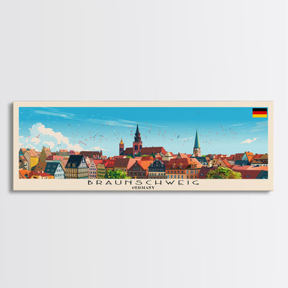 Braunschweig Germany Travel Art, City Art, Framed Canvas Print or Metal Wall Art, Europe Travel Poster, Panoramic Wall Art, Extra Wide Wall Art