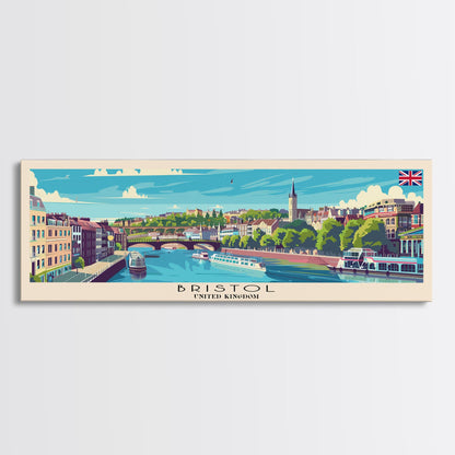Bristol United Kingdom Panoramic Travel Poster, Framed Canvas Print or Metal Wall Art, Travel Art, Home Decor, Panoramic Painting, Midcentury Art
