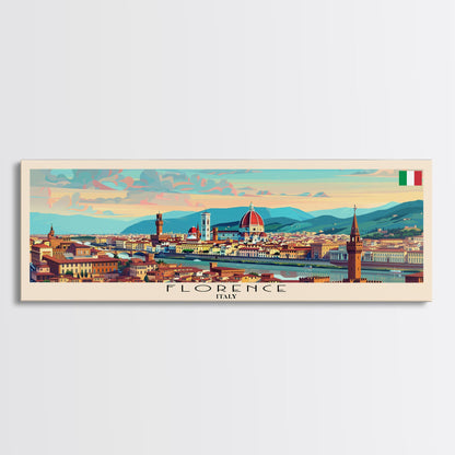 Florence Italy Panoramic Travel Poster, Framed Canvas Print or Metal Wall Art, Travel Art, Home Decor, Panoramic Painting, Midcentury Art