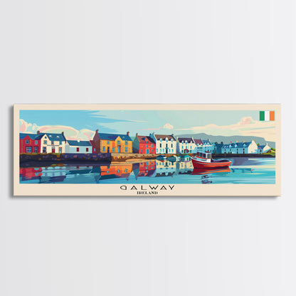 Galway Ireland Panoramic Travel Poster, Framed Canvas Print or Metal Wall Art, Travel Art, Home Decor, Panoramic Painting, Midcentury Art