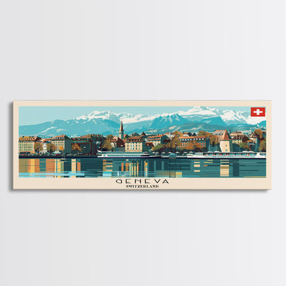 Geneva Switzerland Wall Art, Panoramic Travel Poster, Panoramic Framed Canvas Print, City Wall Art, Wall Hanging Home Decor, Travel Art