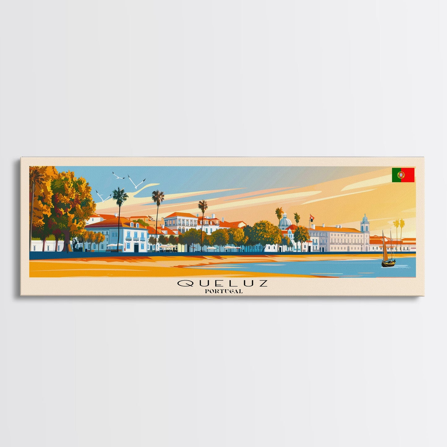 Queluz Portugal Wall Art, Panoramic Travel Poster, Panoramic Framed Canvas Print, City Wall Art, Wall Hanging Home Decor, Travel Art