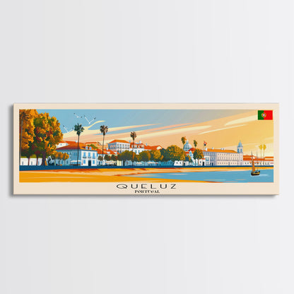 Queluz Portugal Wall Art, Panoramic Travel Poster, Panoramic Framed Canvas Print, City Wall Art, Wall Hanging Home Decor, Travel Art