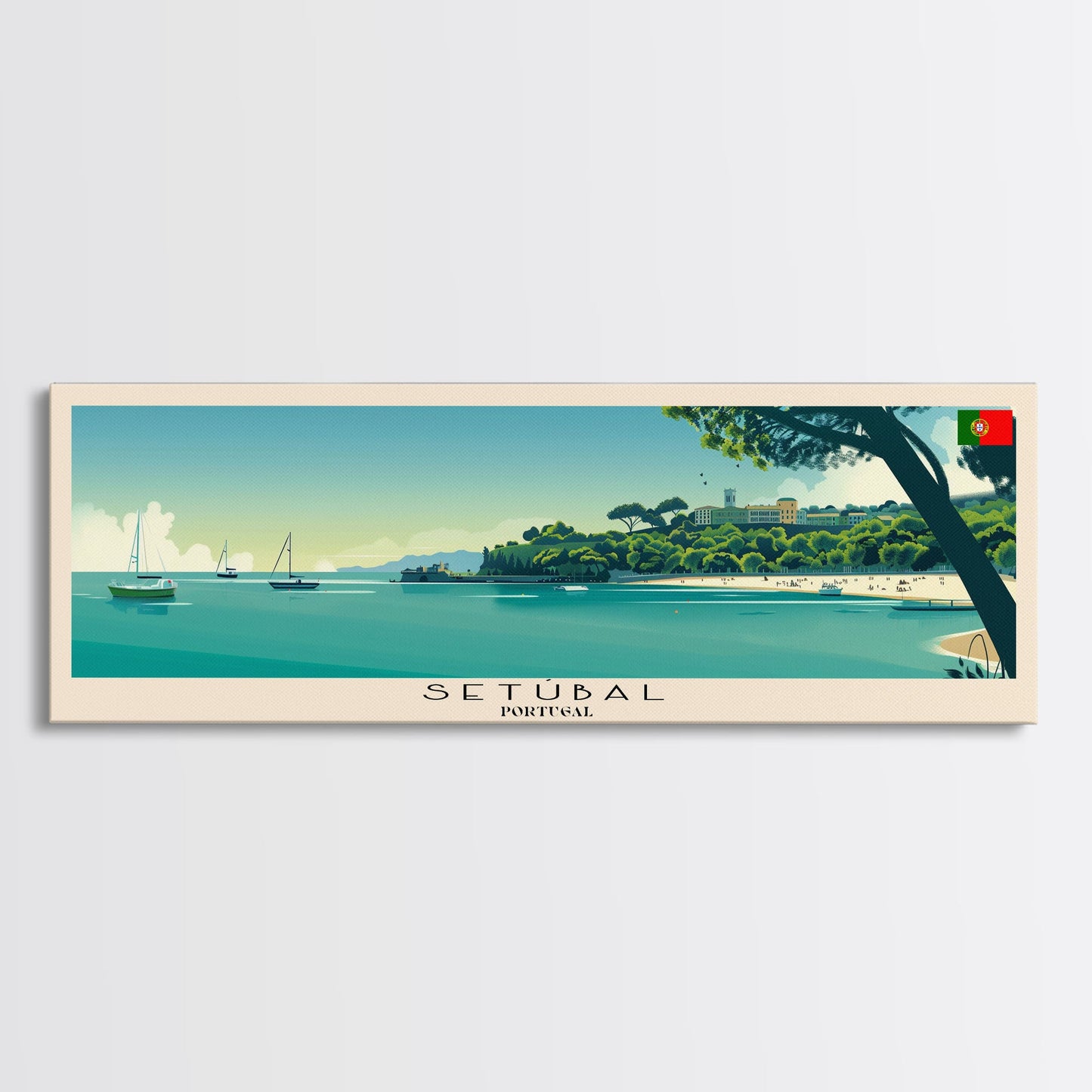 Setbal Portugal Travel Print Wall Art, Panoramic City Art, Travel Art, Wall Decor, Vacation Gift, Framed Canvas Print Or Metal Art