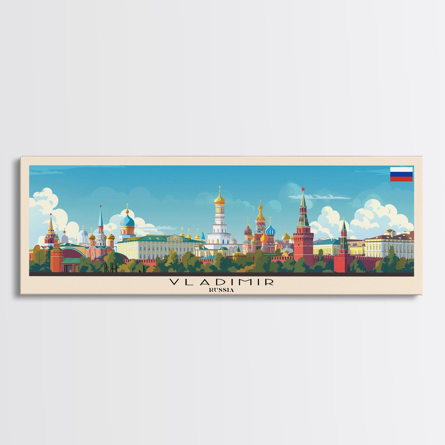 Vladikavkaz Russia Panoramic Travel Poster, Framed Canvas Print or Metal Wall Art, Travel Art, Home Decor, Panoramic Painting, Midcentury Art