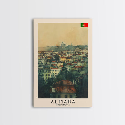 Almada Portugal Historic City Travel Poster Art, Framed Canvas Print, Beautiful Wall Art for Living Room or Bedroom, Home Decoration