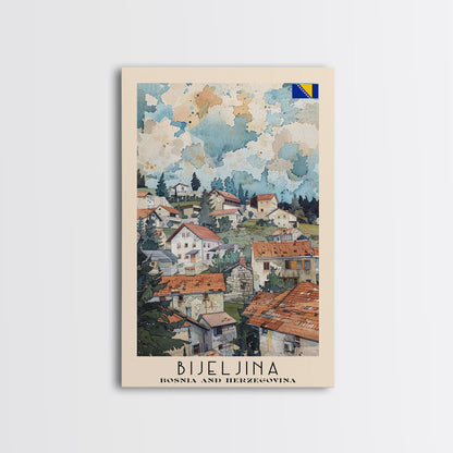 Bijeljina Bosnia and Herzegovina Travel Poster Framed Canvas Print, Watercolor Art, Home Decor, Wall Art, Travel Print
