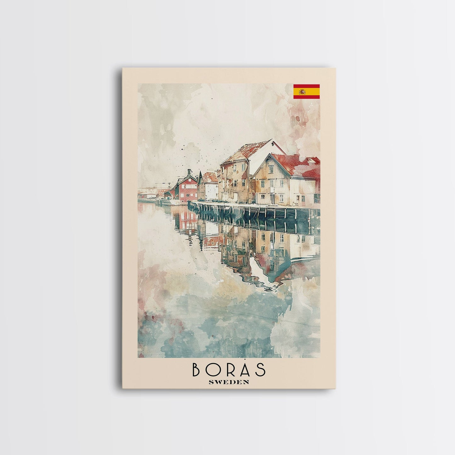 Borås Sweden Travel Poster Framed Canvas Print, Wall Art, Home Decor, Travel Print, Coastal Scene, Minimalist Art, Original Art