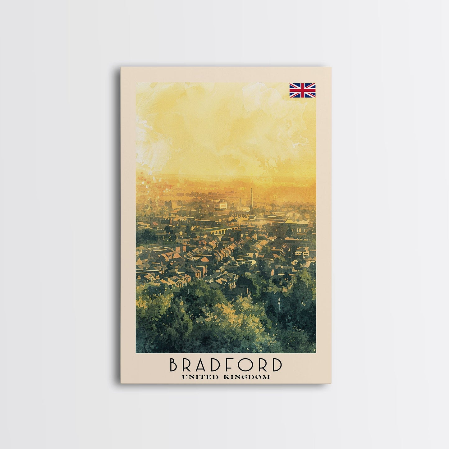 Bradford United Kingdom Travel Poster Framed Canvas Print, Wall Art, Home Decor, Travel Print, Cityscape Art, Abstract Art, Original Art