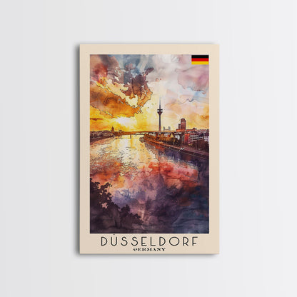Dusseldorf, Germany Sunset Framed Canvas Print. Striking Wall Art for Living Room or Bedroom, Urban Travel Poster Decor.