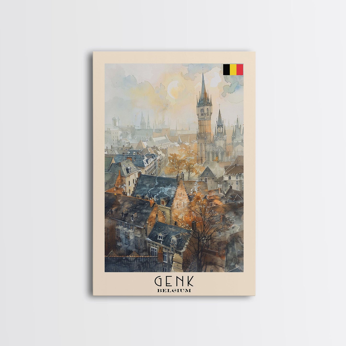 Genk, Belgium Travel Poster Art, Framed Canvas Print for Living Room or Bedroom, Historic Wall Art, Home Decoration