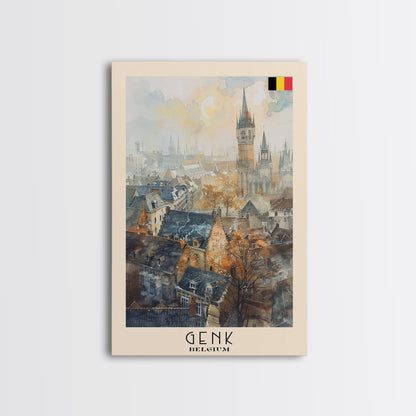 Genk, Belgium Travel Poster Art, Framed Canvas Print for Living Room or Bedroom, Historic Wall Art, Home Decoration