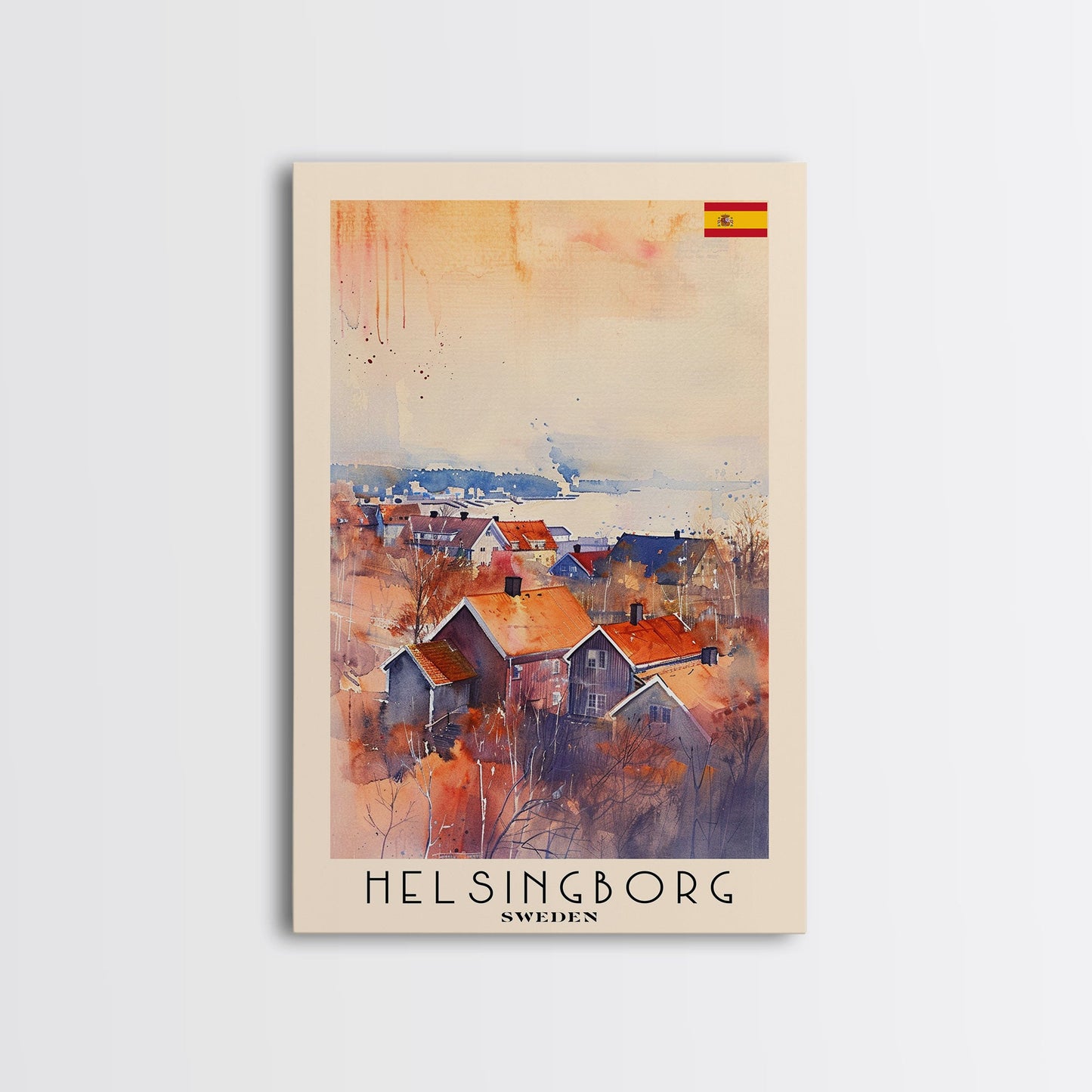 Helsingborg Sweden Coastal Town Art, Framed Canvas Wall Art, Home Decor, Living Room Art, Scandinavian Poster, Wall Decor, Travel Poster Art
