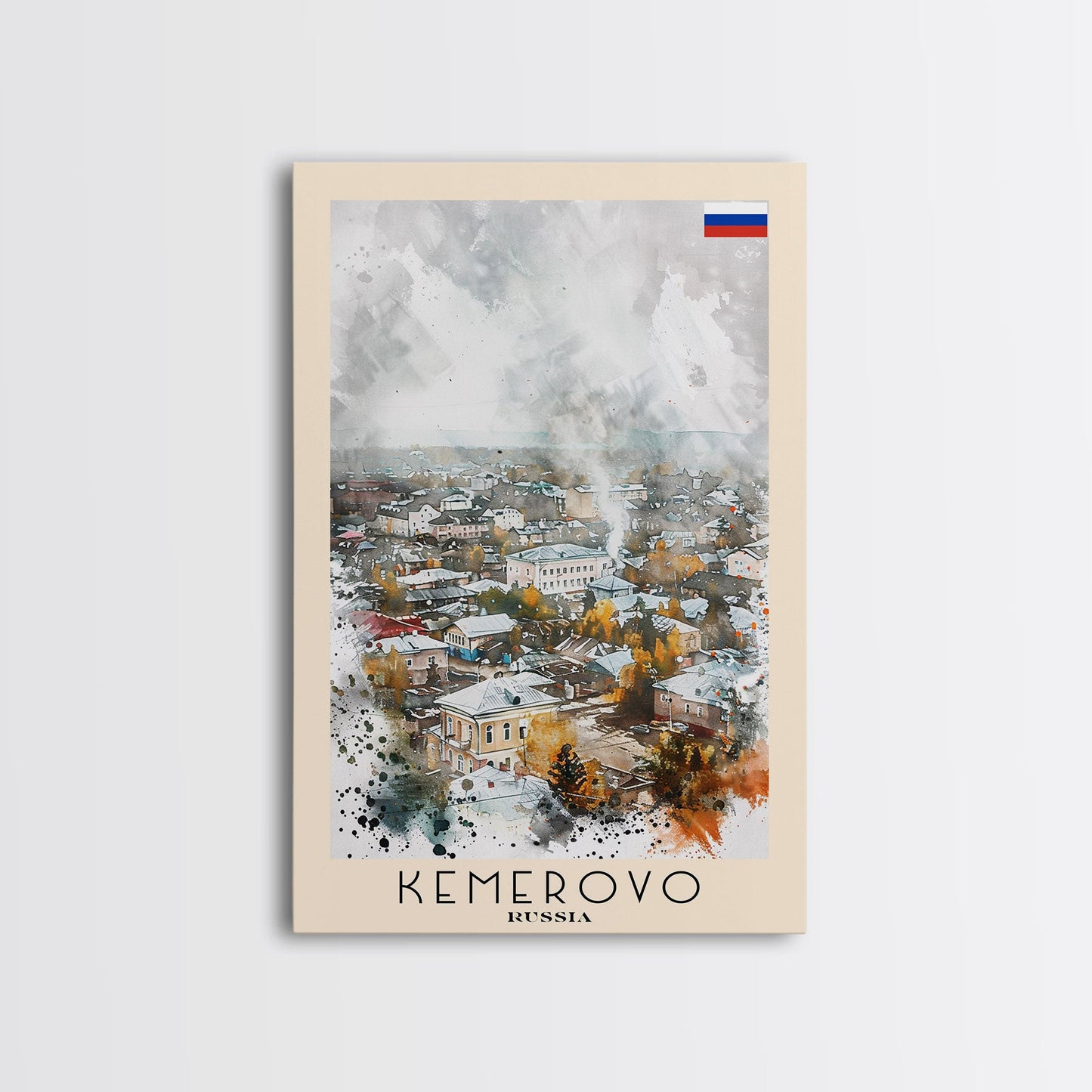 Kemerovo Russia Winter Cityscape, Framed Canvas Print, Travel Poster, Wall Art, Home Decor, Living Room Decoration, Russian Urban Art