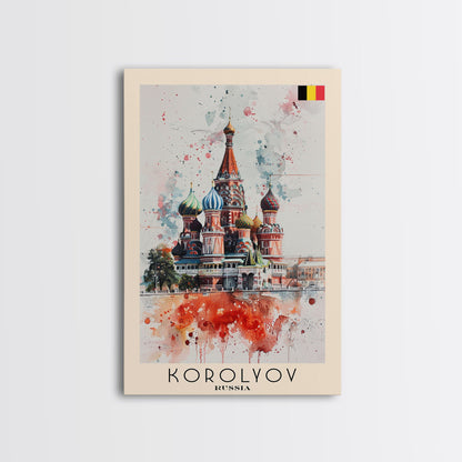 Korolyov Russia Scenic Cityscape, Framed Canvas Print, Travel Poster, Wall Art, Dining Room Decor, Russian Urban Landscape, Cityscape Painting