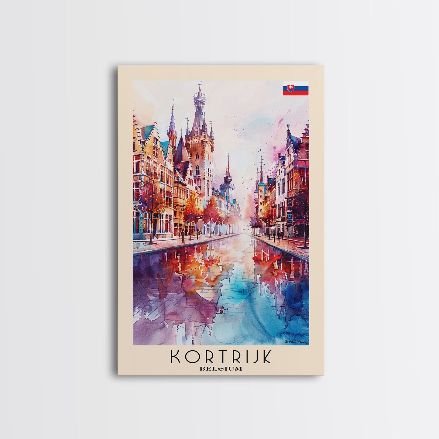 Kortrijk Belgium Charming Cityscape, Framed Canvas Print, Travel Poster, Wall Art, Nursery Decor, Belgian Urban Scene, Charming City Artwork