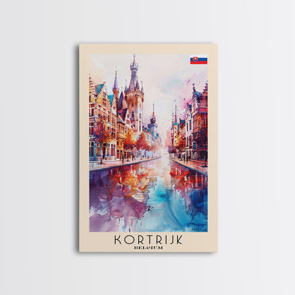 Kortrijk Belgium Charming Cityscape, Framed Canvas Print, Travel Poster, Wall Art, Nursery Decor, Belgian Urban Scene, Charming City Artwork