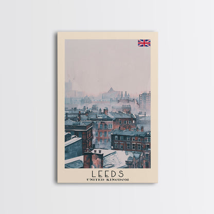 Leeds United Kingdom Travel Poster Framed Canvas Print, Urban Cityscape, Watercolor Art, Wall Decoration, Travel Print, Unique Art Gift