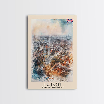 Luton United Kingdom Travel Poster Framed Canvas Print, Vibrant Cityscape, Urban Art, Wall Decor, Interior Design, Travel Print, Unique Art