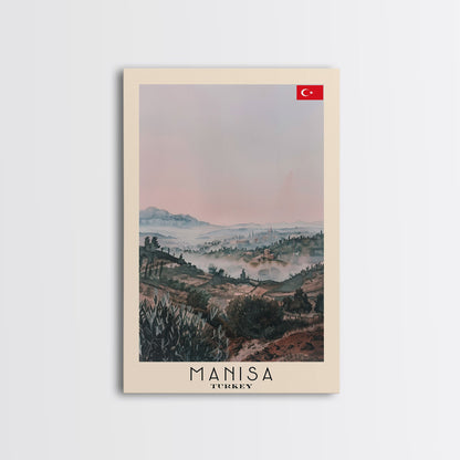Manisa Turkey Travel Poster Framed Canvas Print, Scenic Landscape, Watercolor Art, Wall Decoration, Home Design, Travel Print, Unique Art