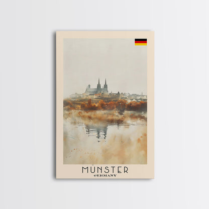 Münster Germany Travel Poster Framed Canvas Print, Historic Architecture, Watercolor Painting, Wall Art, Interior Design, Travel Print, Unique Art