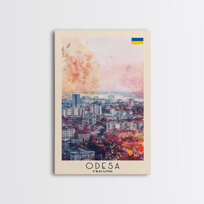 Odesa Ukraine Travel Poster Framed Canvas Print, Watercolor Painting, Scenic Wall Art, Home Decor, Ukrainian Coastal Scene, Vibrant Art