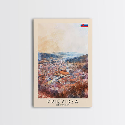 Prievidza Slovakia Travel Poster Framed Canvas Print, Watercolor Painting, Scenic Wall Art, Home Decor, Slovakian Landscape, Modern Art