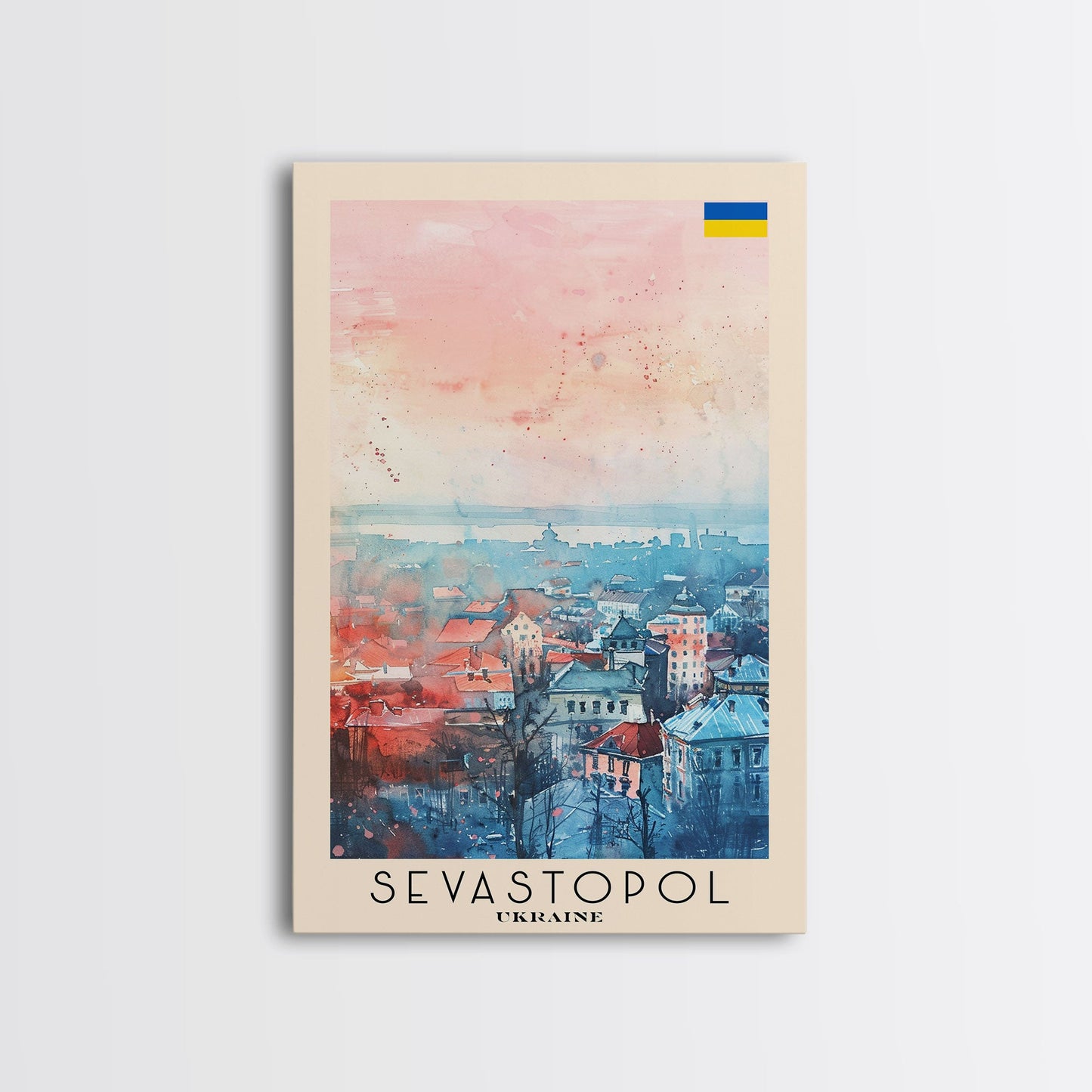 Sevastopol Ukraine Travel Poster Framed Canvas Print, Watercolor Painting, Scenic Wall Art, Home Decor, Ukrainian Seaside, Classic Art