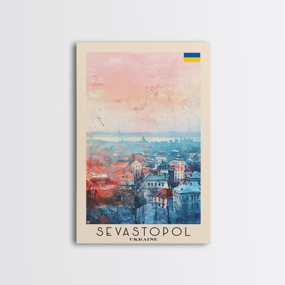 Sevastopol Ukraine Travel Poster Framed Canvas Print, Watercolor Painting, Scenic Wall Art, Home Decor, Ukrainian Seaside, Classic Art