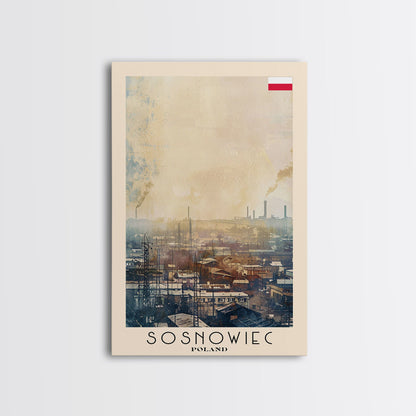 Sosnowiec Poland Travel Poster Framed Canvas Print, Watercolor Painting, Urban Wall Art, Home Decor, Polish Cityscape, Modern Art