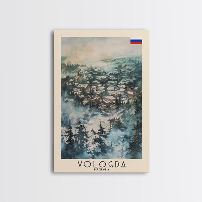 Vologda Russia Travel Poster Framed Canvas Print, Watercolor Painting, Scenic Wall Art, Home Decor, Russian Landscape, Rustic Art