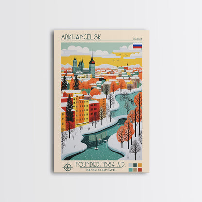 Arkhangelsk Russia Travel Poster Framed Canvas Print, Midcentury Modern Art, Pop Art Wall Decor, Home Decor, Vacation Gift, Living Room Art