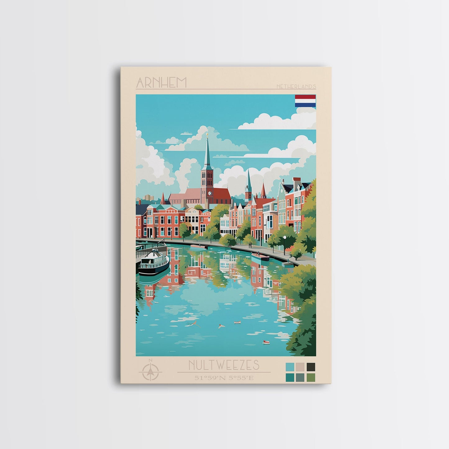 Arnhem Netherlands Travel Poster Framed Canvas Print, Midcentury Modern Art, Pop Art Wall Decor, Home Decor, Vacation Gift, Living Room Art