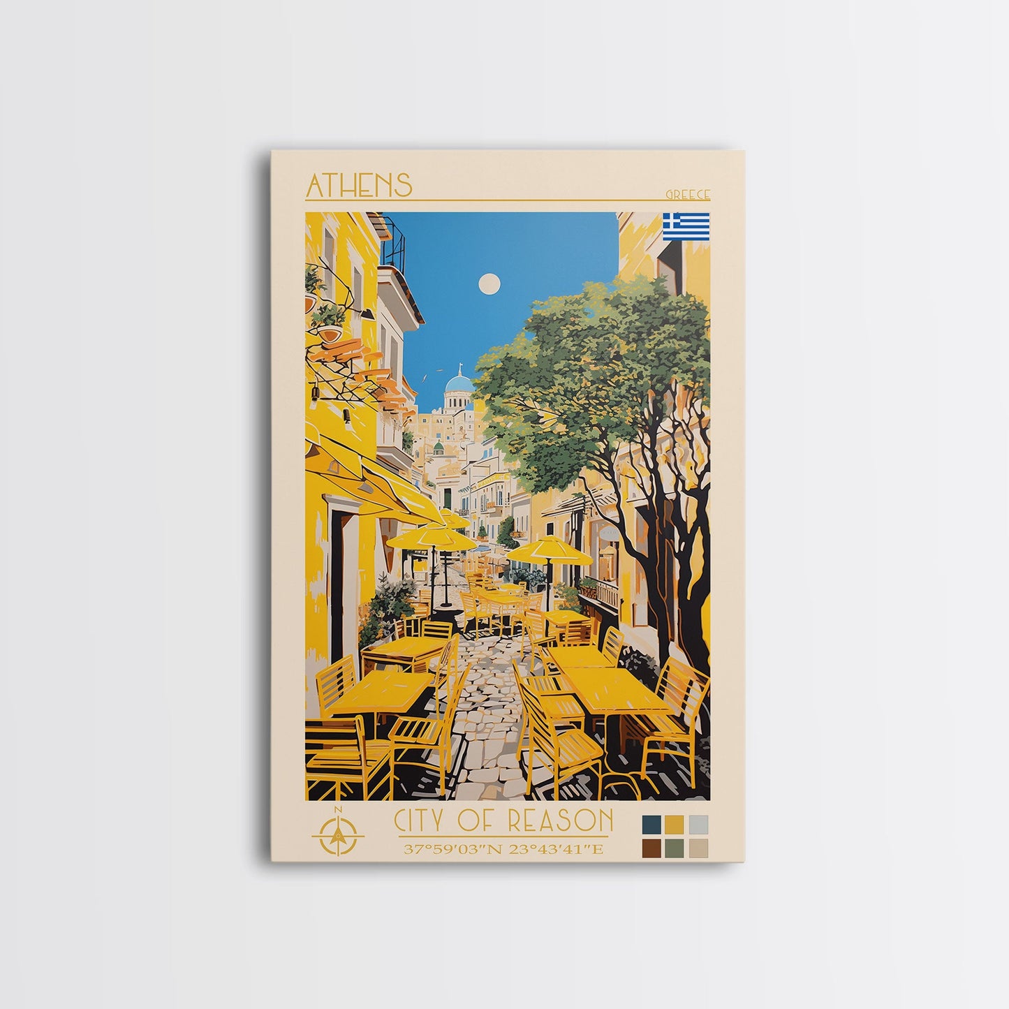 Athens Greece Travel Poster Framed Canvas Print, Midcentury Modern Art, Pop Art Wall Decor, Home Decor, Vacation Gift, Living Room Art