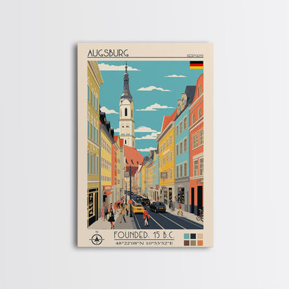Augsburg Germany Travel Poster Framed Canvas Print, Midcentury Modern Art, Pop Art Wall Decor, Home Decor, Vacation Gift, Living Room Art