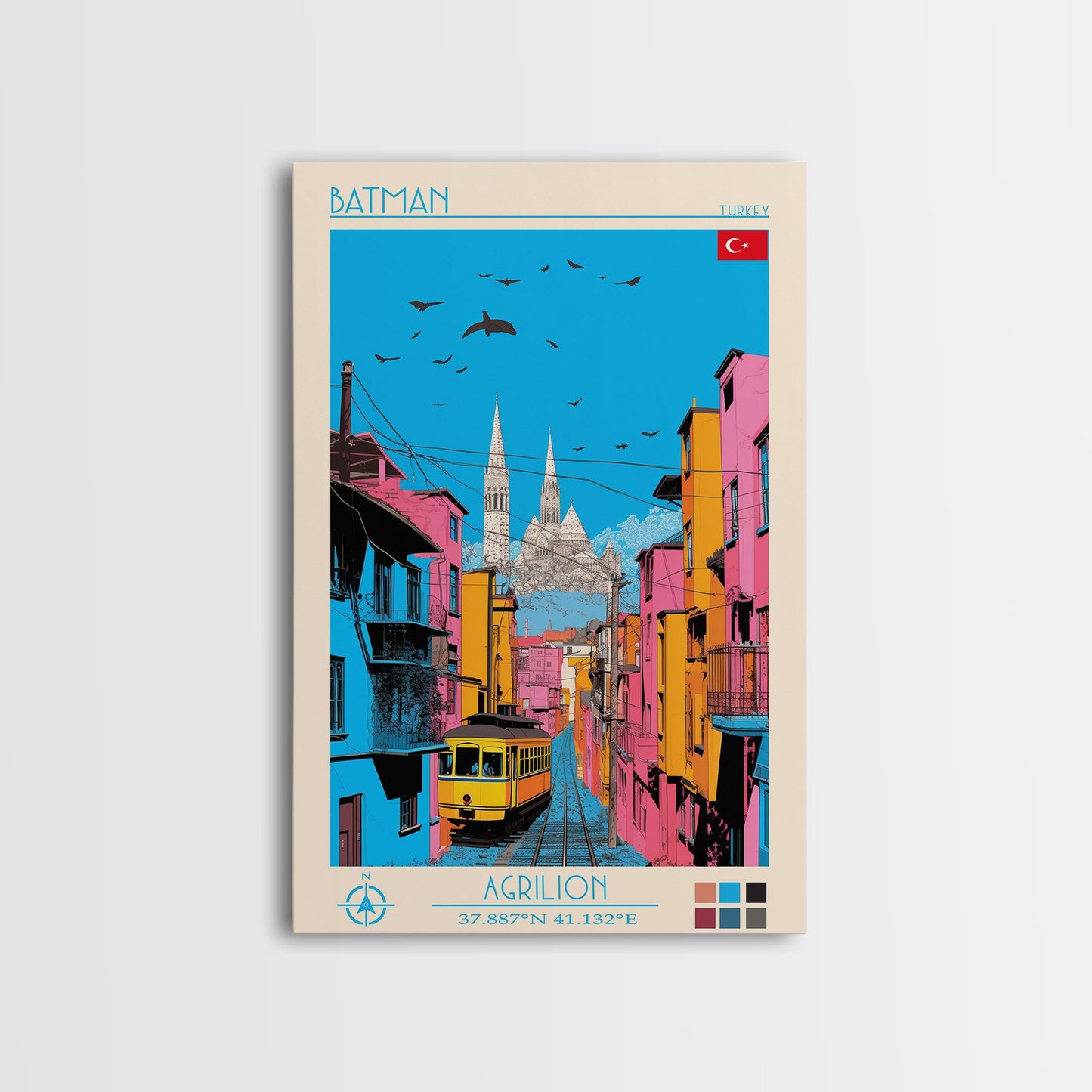 Batman Turkey Travel Poster Framed Canvas Print, Midcentury Modern Art, Pop Art Wall Decor, Home Decor, Vacation Gift, Living Room Art