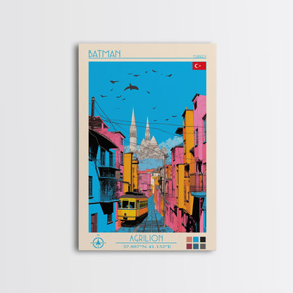 Batman Turkey Travel Poster Framed Canvas Print, Midcentury Modern Art, Pop Art Wall Decor, Home Decor, Vacation Gift, Living Room Art