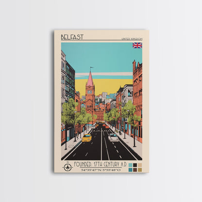 Belfast United Kingdom Travel Poster Framed Canvas Print, Midcentury Modern Art, Pop Art Wall Decor, Home Decor, Vacation Gift, Living Room Art