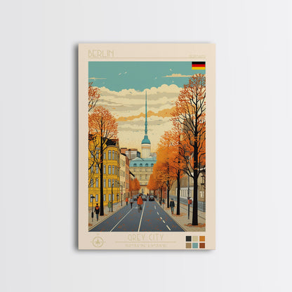 Berlin Germany Travel Poster Framed Canvas Print, Midcentury Modern Art, Pop Art Wall Decor, Home Decor, Vacation Gift, Living Room Art