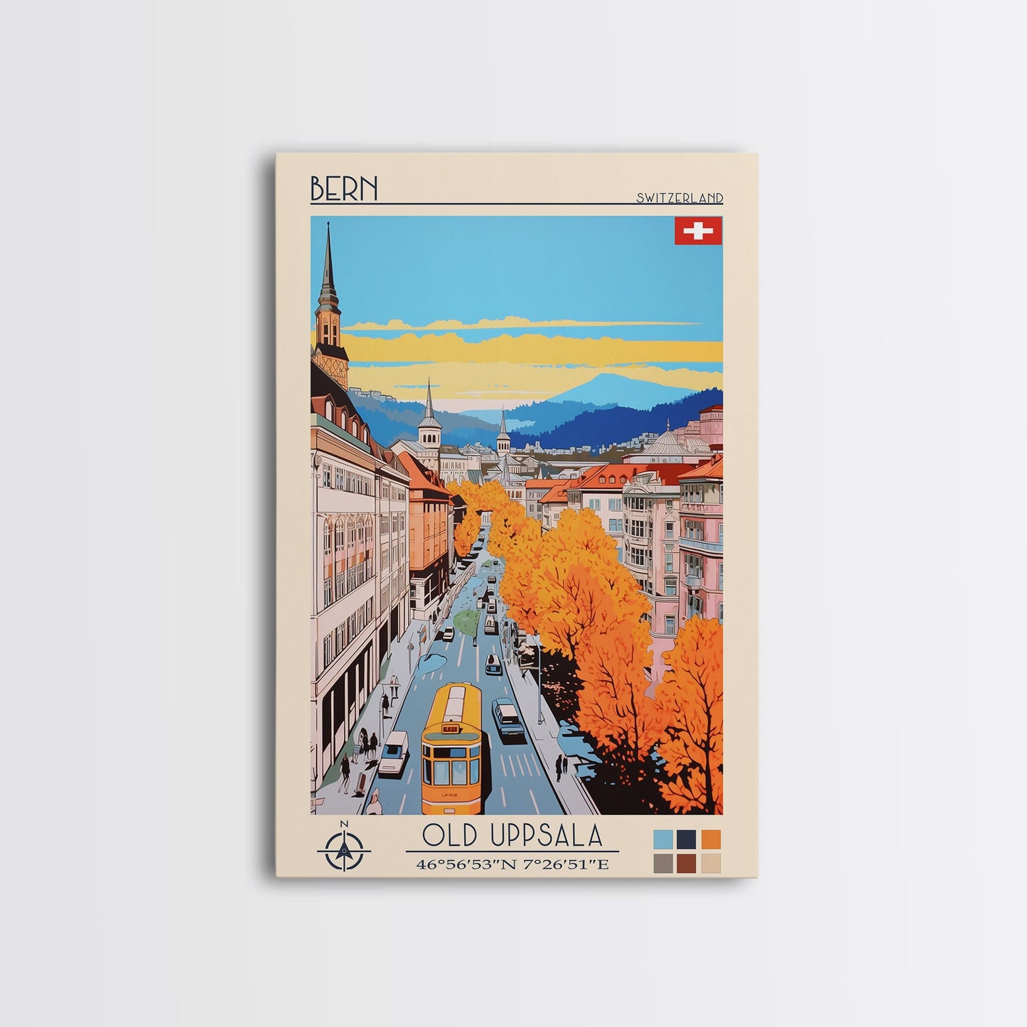 Bern Switzerland Travel Poster Framed Canvas Print, Midcentury Modern Art, Pop Art Wall Decor, Home Decor, Vacation Gift, Living Room Art