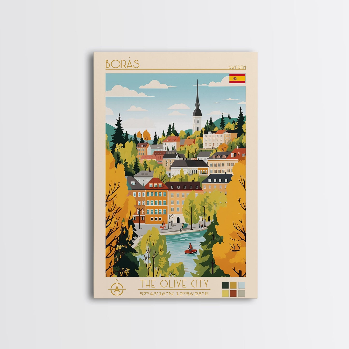 Borås Sweden Travel Poster Framed Canvas Print, Modern Art, Pop Art Wall Decor, Home Decor, Living Room Art, Artistic Gift