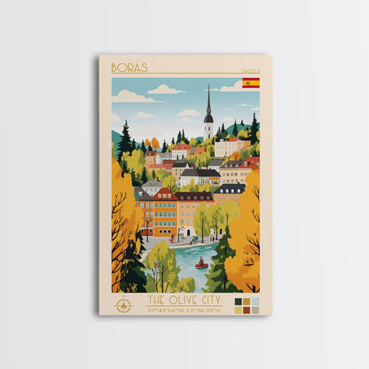 Borås Sweden Travel Poster Framed Canvas Print, Modern Art, Pop Art Wall Decor, Home Decor, Living Room Art, Artistic Gift