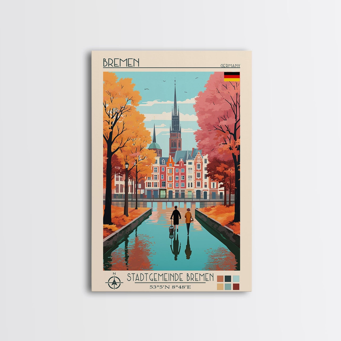 Bremen Germany Travel Poster Framed Canvas Print, Midcentury Modern Art, Pop Art Wall Decor, Home Decor, Vacation Gift, Living Room Art