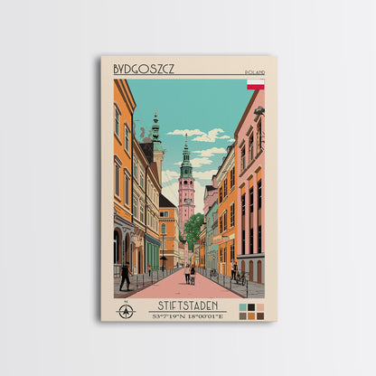 Bydgoszcz Poland Travel Poster Framed Canvas Print, Midcentury Modern Art, Pop Art Wall Decor, Home Decor, Vacation Gift, Living Room Art