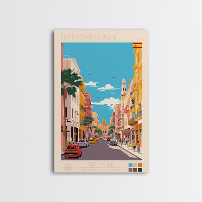 Castellón de la Plana Spain Travel Poster Framed Canvas Print, Midcentury Modern Art, Pop Art Wall Decor, Home Decor, Vacation Gift, Living Room Art