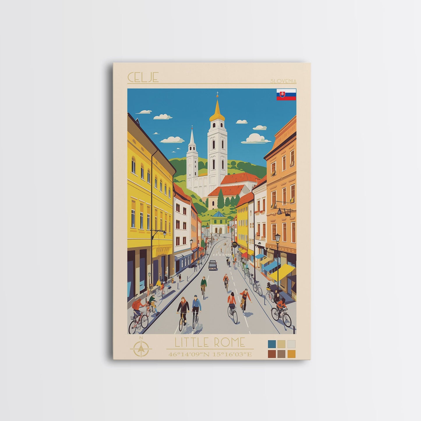 Celje Slovenia Travel Poster Framed Canvas Print, Midcentury Modern Art, Pop Art Wall Decor, Scenic Wall Art, Living Room Art